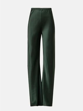 Straight Leg Satin Pants in Dark Green